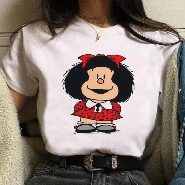 Funny Mafalda Print Women T Shirt Harajuku Ulzzang Kawaii Cartoon Tshirts for Girl Korean Style Casual Tee Top Female  Clothing