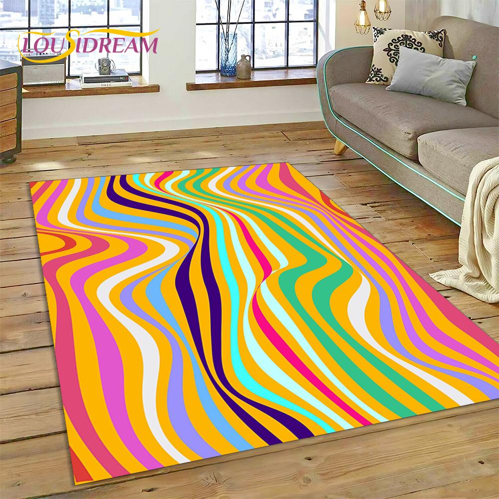 Rainbow 3D Colour Illusion Cartoon Rug Carpet for Living Room Bedroom Home Decor,Floor Mat Non-slip Decoration for Sofa Doormat