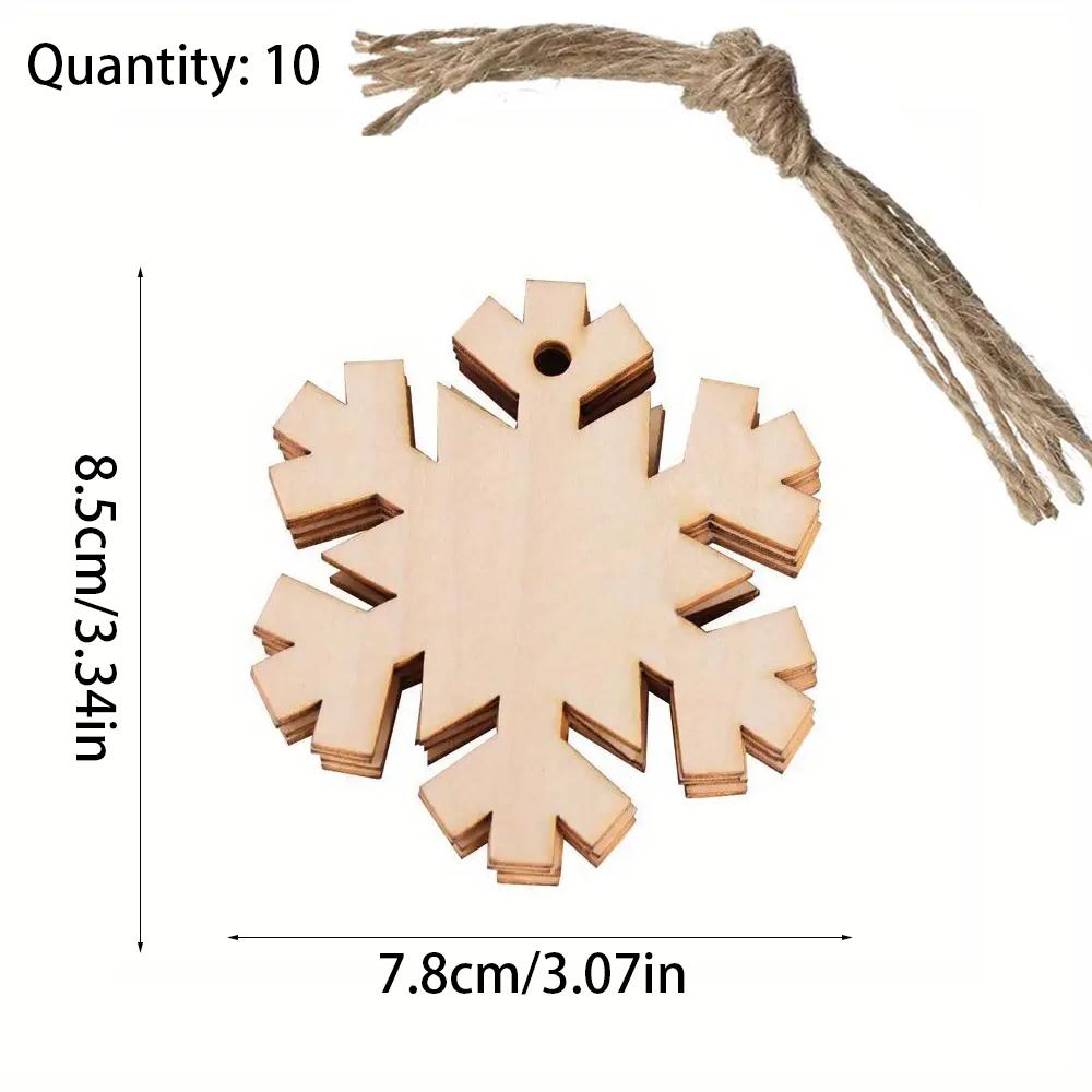 10/100Pcs Christmas Unfinished Wooden Snowflake Elk Ornaments Hanging Cutouts Blank Wood Slices with Cord Craft Embellishments
