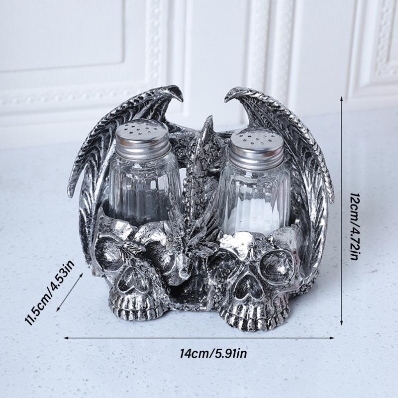 Decorative Skull Seasoning Box Rack Unique Beverage Stand Kitchen Accessory Seasoning Box Holder Resin Texture for Home