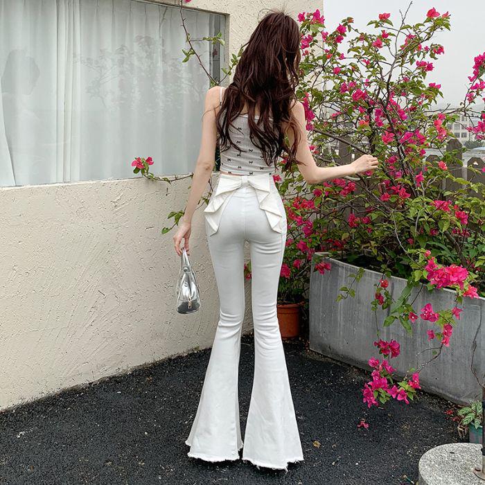 2025 Spring/Summer Women's High-Waist Flare Denim with 3D Bowknot - Slimming & Lifting