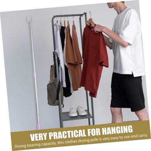 DOITOOL Stainless Steel Telescopic Rod, Hanger, Dressing Aid Stick, Curtain Hook, Claw, Reach Hook, Dress Stick Tool, Steel Fork, Purple, Aluminum