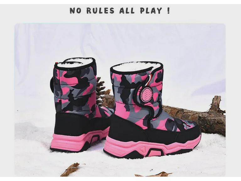 2024 Waterproof Winter Snow Boots for Kids: Boys' & Girls' Cotton Lined Footwear