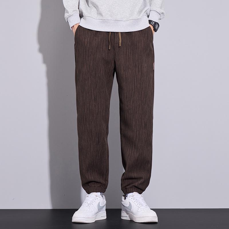 Trendy Boao Men's Striped Velvet Pants: Warm, Elastic Waist, Perfect for Autumn/Winter