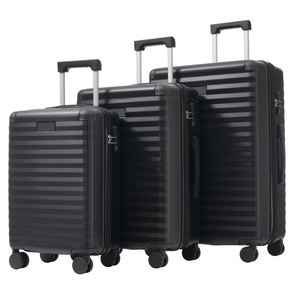 Kofferset 3tlg Hartschale, Erweiterbar, Trolley Koffer, TSA Schloss, 4 Rollen, Teleskopgriff, Schutzecken, Becherhalter, ABS, Champagne