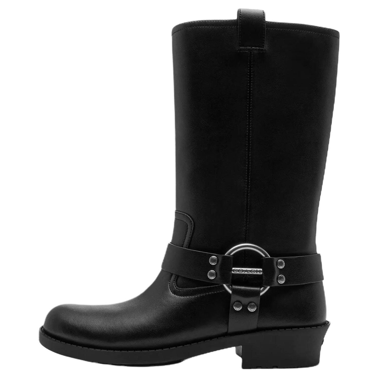 

Coach Сапоги до колена из ременной кожи с круглым носком, натягивающиеся, 3 см, женские, черные CCH26-BLK 38.5