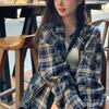 Blusa xadrez feminina, camisa xadrez de manga comprida, roupas básicas femininas da moda coreana