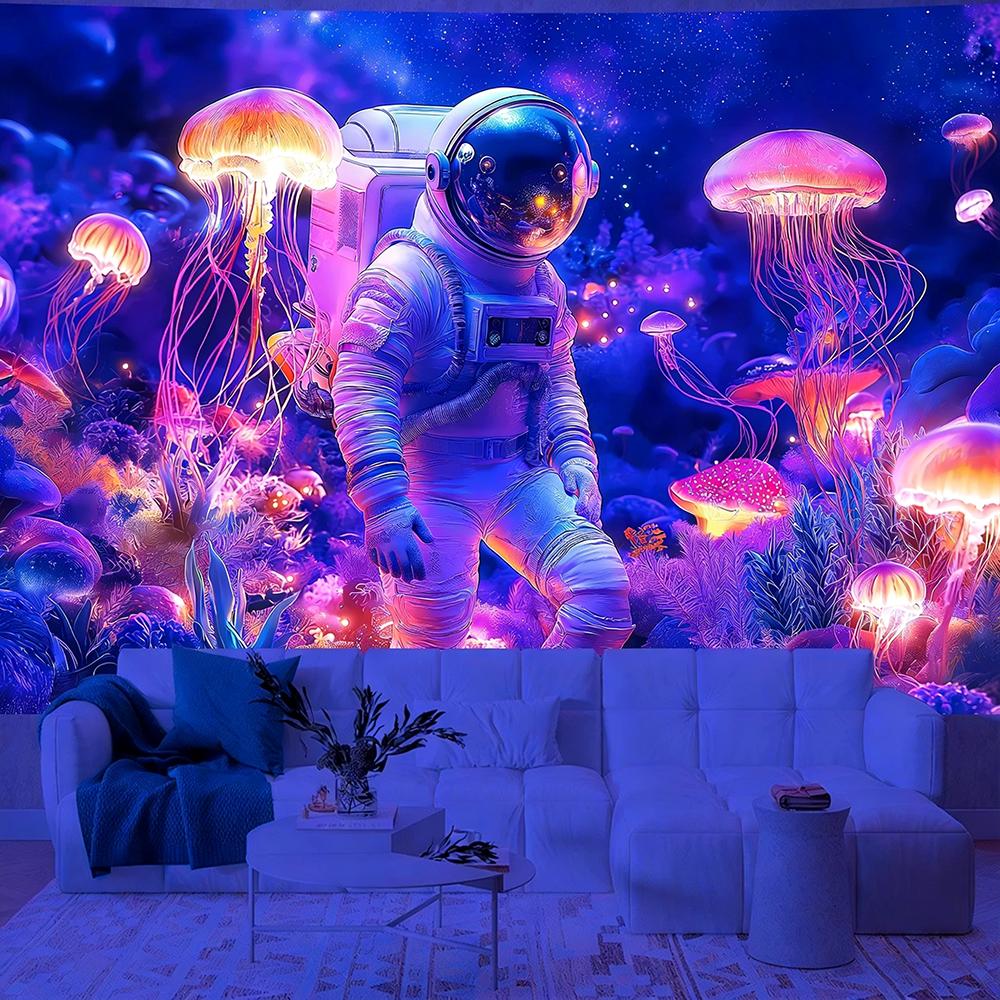 Neon Astronaut Tapestry For Vivid Decor Uv Reaction Tapestry Background Decoration Wall Hanging Bedroom Party Decoration