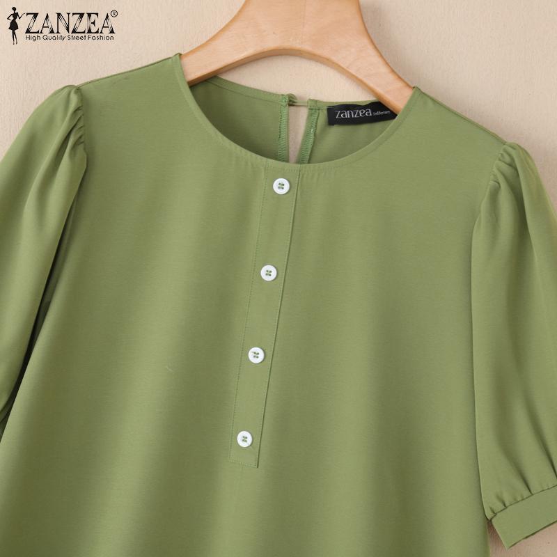 ZANZEA Women Casual Round Neck Solid Color Summer Short Sleeve Dress