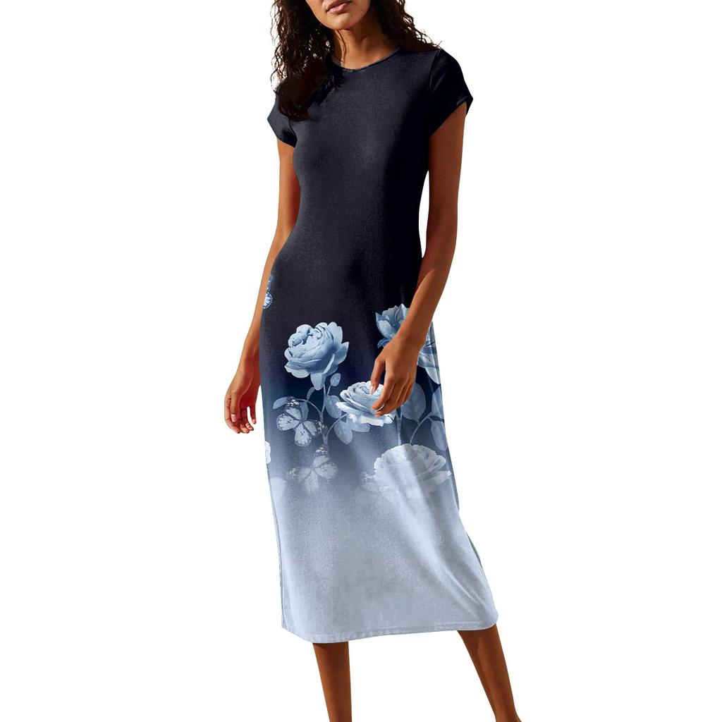 Women's Spring Summer Short Sleeve Cowl Neck  Flowy  Midi Dresses Party Dress