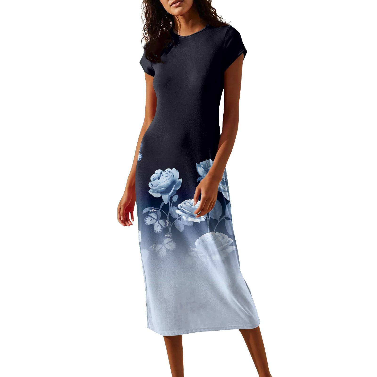 

Women s Spring Summer Short Sleeve Cowl Neck Flowy Midi Dresses Party Dress XXXL