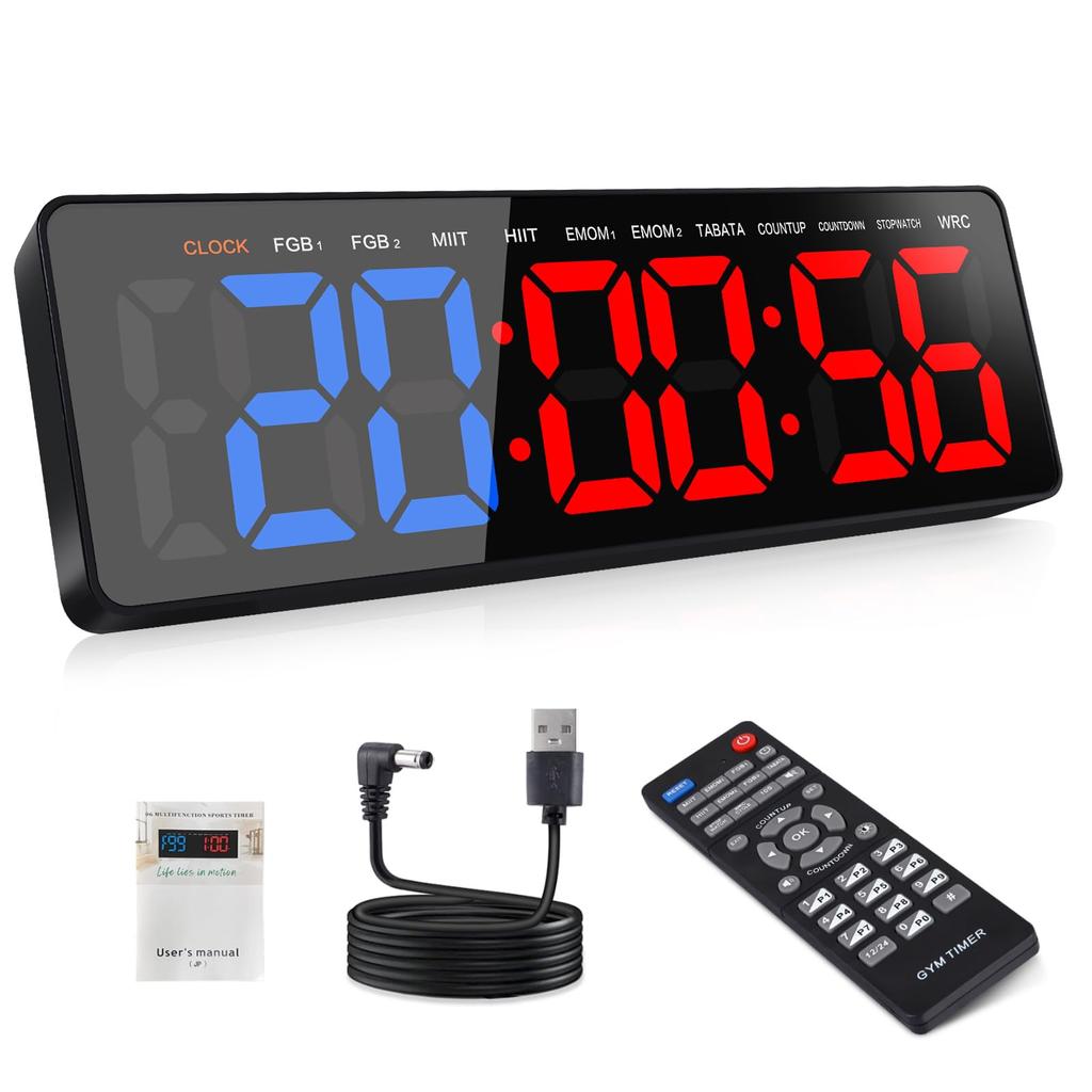 AnExer Sports Timer with Remote Interval Large Print Stopwatch with 3m for Martial MMA Control, 13-inch Timer, 3.1-inch Cable, Arts, Study, Yoga,