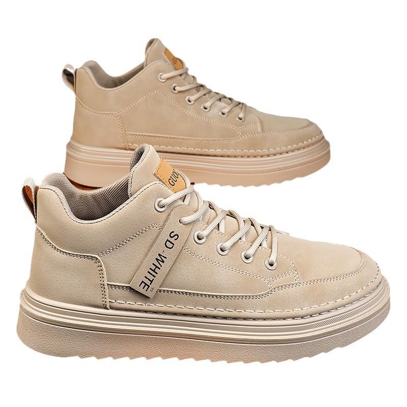 2025 Spring New Men's Shoes Korean Version of Trendy Versatile Tooling Shoes Men's Platform Mid-top Martin Shoes Casual Leather Shoes