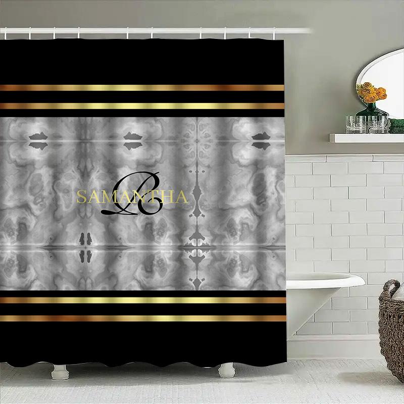 Black Gold Gray Shower Curtain Custom Name Monogrammed Bathroom Decor Custom Size