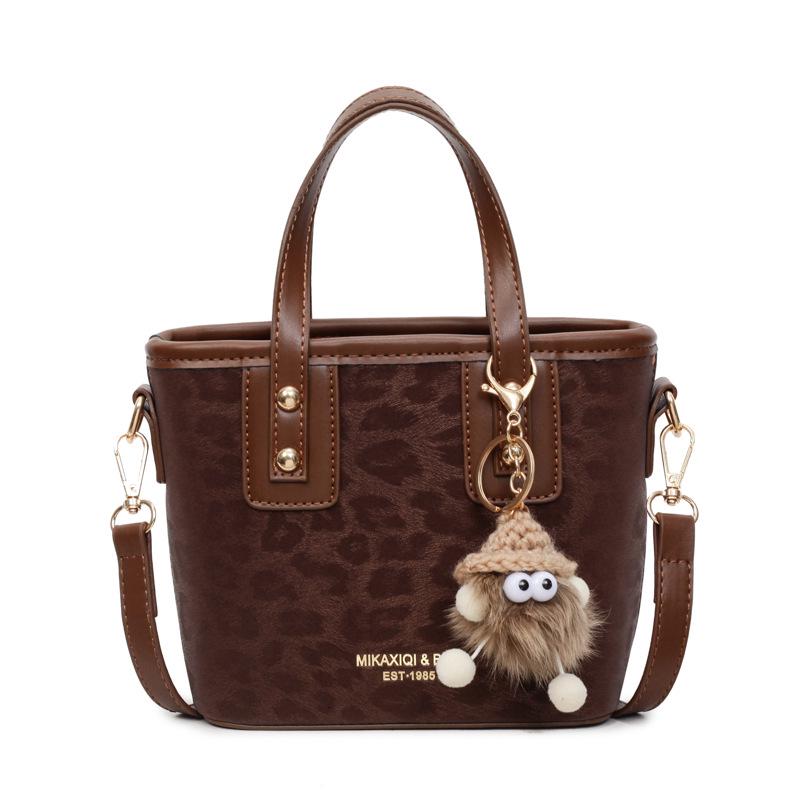 2025 Leopard Print Vintage Crossbody Bucket Bag - Trendy Single Shoulder Handbag for Women кофейный