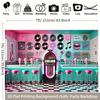 2D flat 1pc retro restaurant scene polyester background, birthday banners and flags, celebration activities, multi-purpose