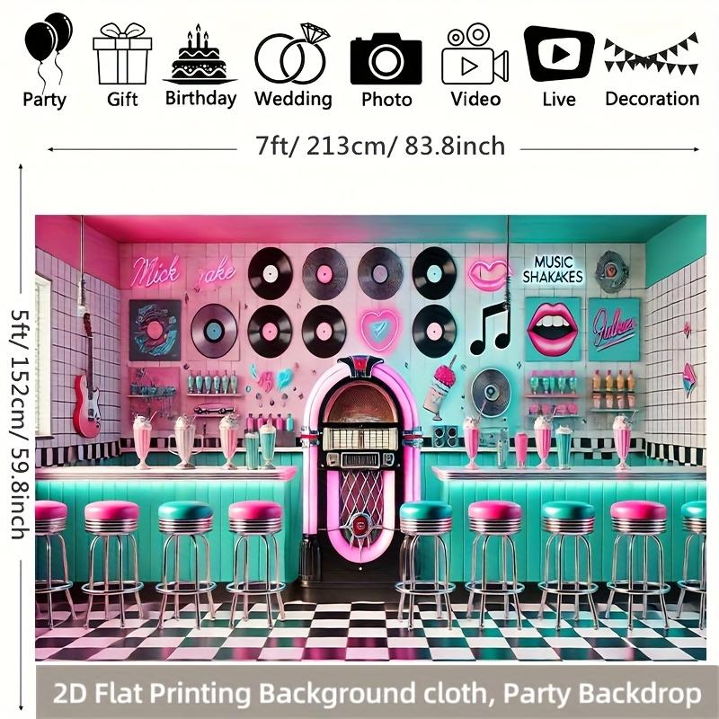 2D flat 1pc retro restaurant scene polyester background, birthday banners and flags, celebration activities, multi-purpose