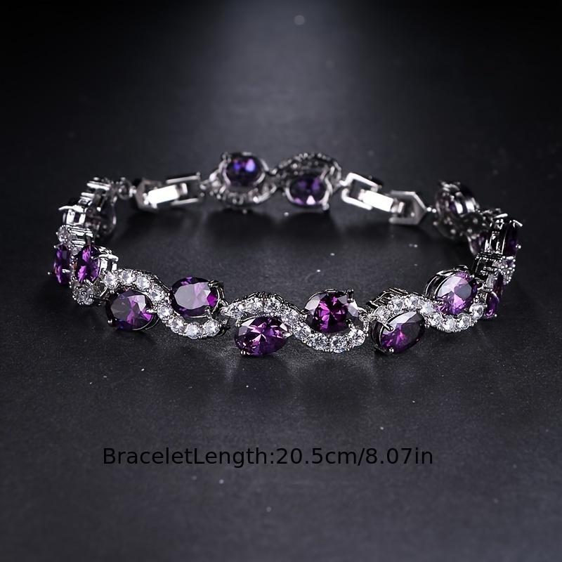 Nytt glitrende lilla krystall hvitt zirkonia komplett sett armbånd dame elegant temperament zirkon tilbehør fest feriegave