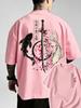 Trendy Casual Japanese Yinyang Koi Fish and Samurai Sword Pattern Cotton Unisexs Tshirt Shortsleeved Tshirt Casual Loose Unise