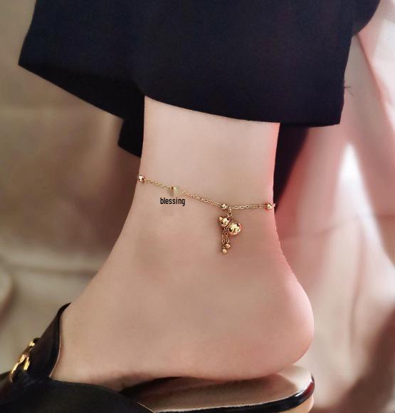 Tide Double-Layer Heart Anklet: 18K Gold-Plated Titanium Steel, Non-fading Fashion Light Luxury for Women