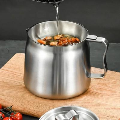 Pot à huile de filtre à huile en acier inoxydable 304 avec tamis Grande capacité Réservoir de stockage d'huile pour friteuse ménagère Outil de séparation des résidus