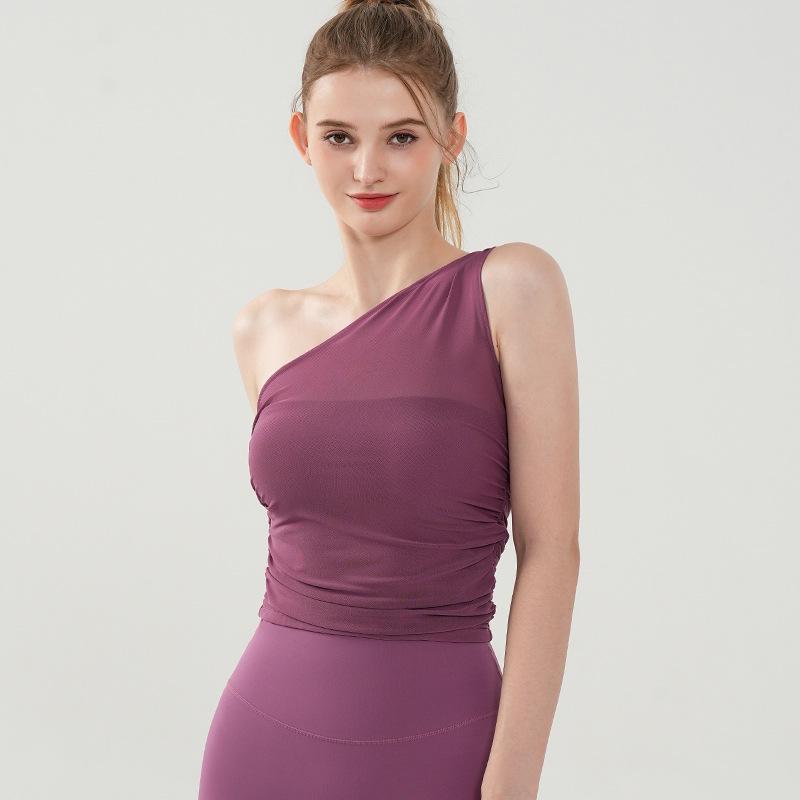 Thin Shoulder Strap Sports Underwear, Fixed Cup Mesh Fabric Running and Fitness Top, Women Wear Yoga Vest On The Outside