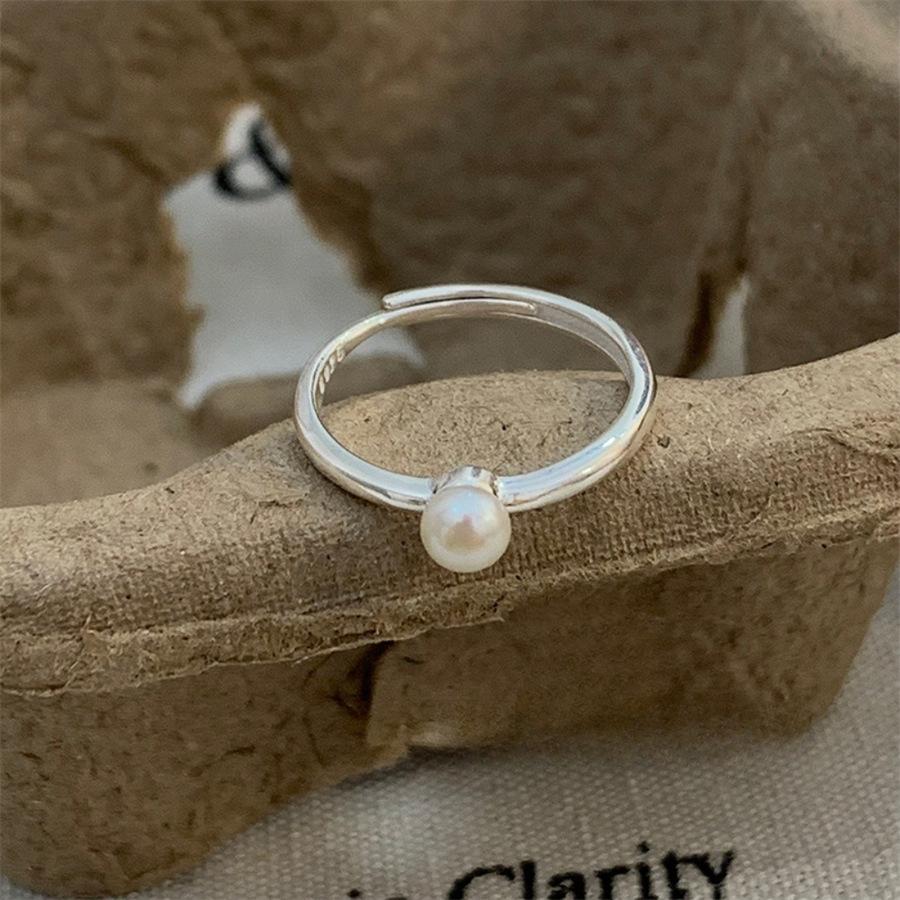 S Sterling Silver Gentle Plain Ring Pearl Ring Delicate Index Finger Ring Versatile Stacked Ring