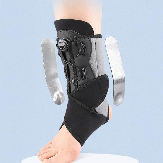 Adjustable Ankle Brace with Dual Aluminum Splints Ankle Stabilizer Knob-Controlled Compression X-Type Restraint Belt for Sports Injury Recovery