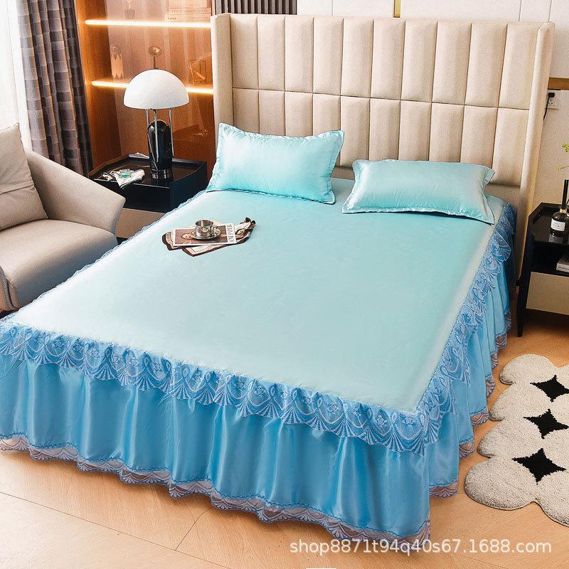 Großhandel waschbare Sommer-Eis-Seidenmatte Bettrock Einzelstück Bettdecke Bettmütze Dreiteiliges Set Simmons Matratzenbezug Schutzhülle