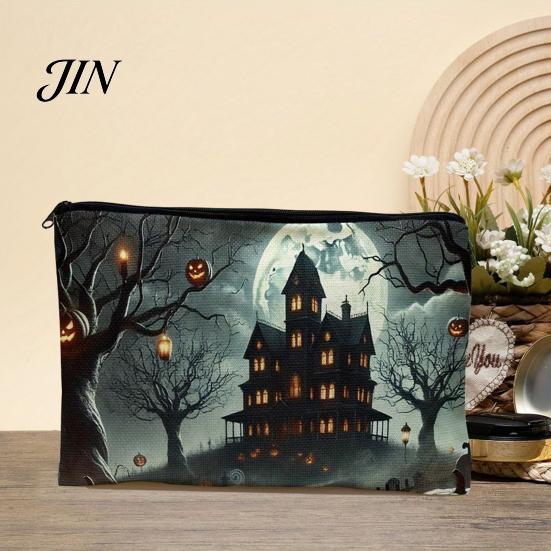 Halloween Cosmetic Bag Storage Bag, Pattern Print, Durable Canvas Zippered Organizer Travel Toiletry Case, for Makeup And Stationery Clear Print