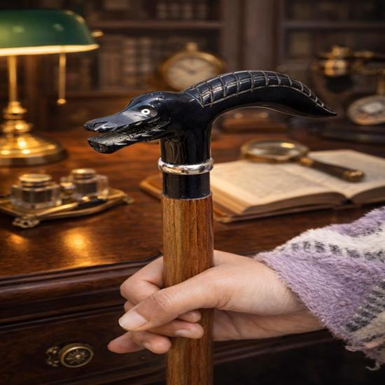 Wooden Walking Stick with alligator Head Handle Hand-Carved Animal Cane Antique Style Cane