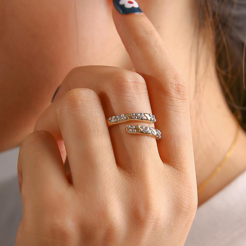 Exquisite Super Flash Slightly Inlaid With Diamond Opening Ring, Personality And Temperament Versatile Opening Adjustable Ring Woman