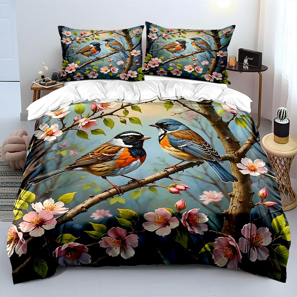Two Birds On Blooming Tree Print Soft Comfortable Duvet Cover Bedding Set Included 1*Duvet Cover 2*Pillowcases Luxury Gifts