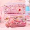 Xiaomi Cute Avocado Transparent Quicksand Pencil Case Cartoon Peach Large Capacity Pencil Case Stationery Case Portable Cosmetic Bag
