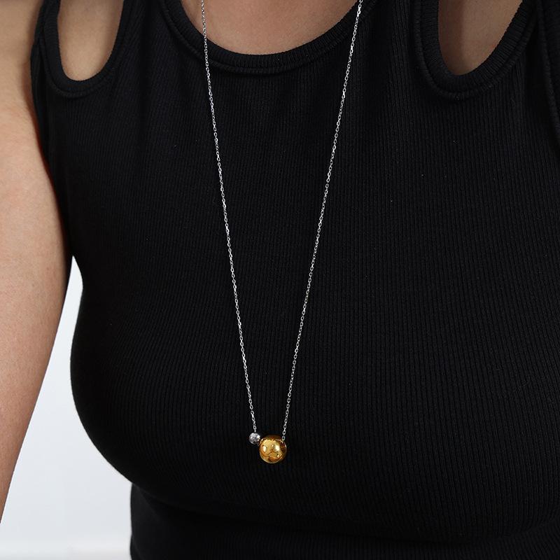

45cm Two-tone Stainless Steel Chain Necklace For Women Gold Silver Color Satellite Ball Pendant Sweater Chains Long Necklaces