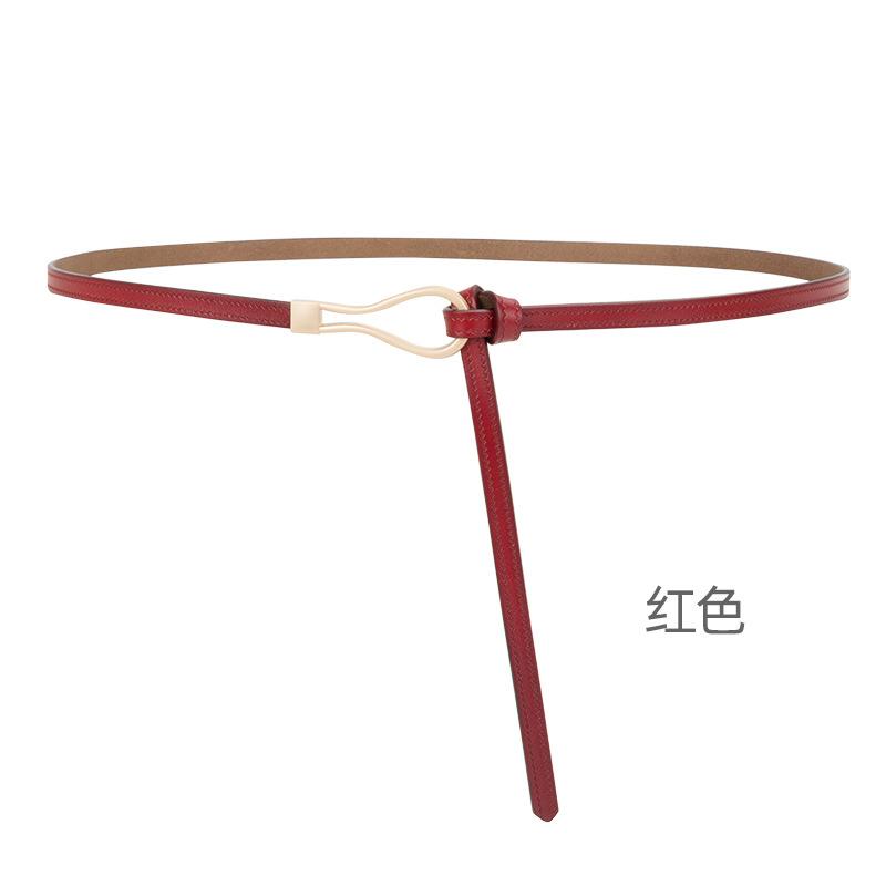 Four Seasons Available New Women'S Leather Thin Belt With No Hole Design Decorative Belt Waist Seal Dress Versatile Two Layer Leather Belt