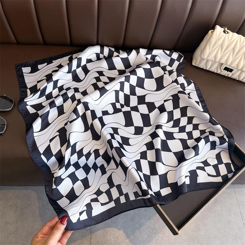 Women S Wave Checkerboard Printed Square Scarf For Sun Protection