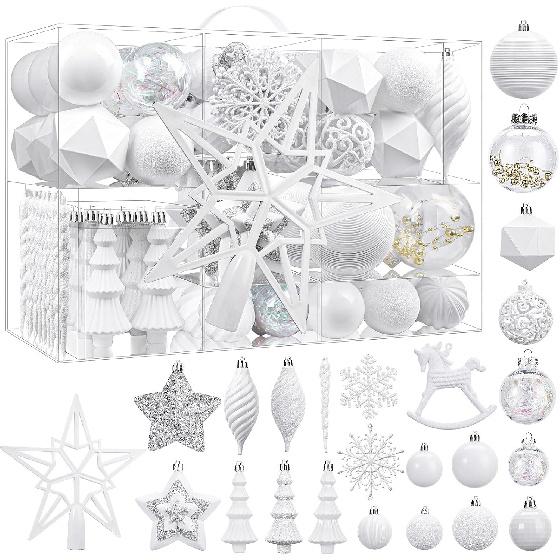 SHareconn 100pcs Christmas Tree Decorations Ornaments Set, Shatterproof Plastic Baubles Decorative Balls for Xmas Tree Decor Holiday Wedding Party,