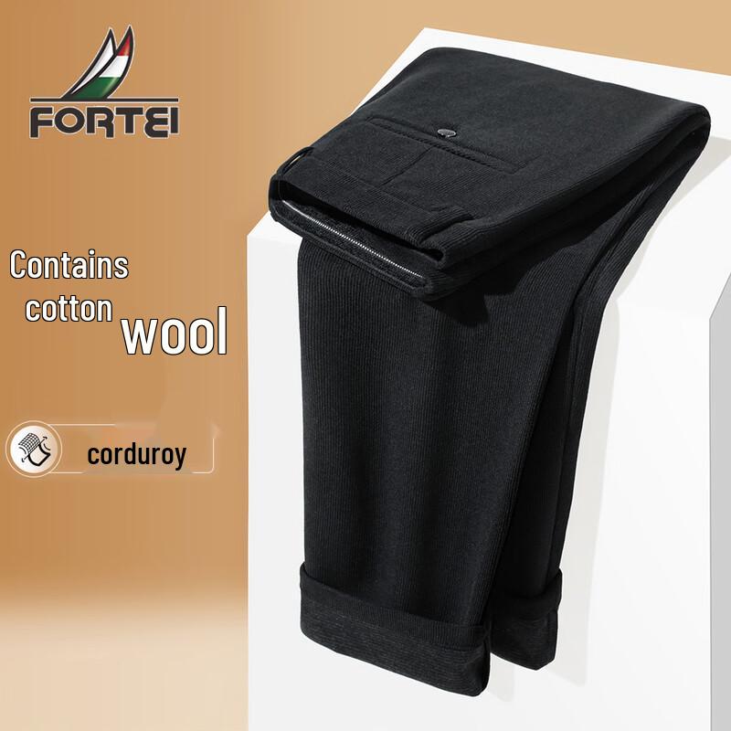 Futing Men s Merino Wool Corduroy Business Casual Trousers 32