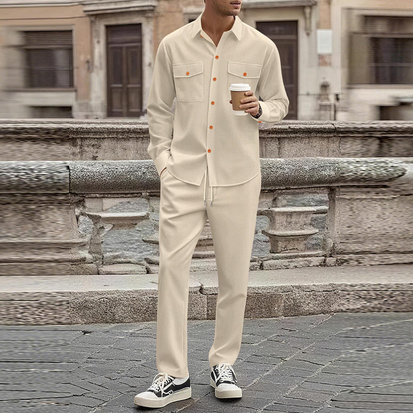 

Men s -Color Loose-Fit Corduroy Cardigan And Long Pants Sett XL хакі
