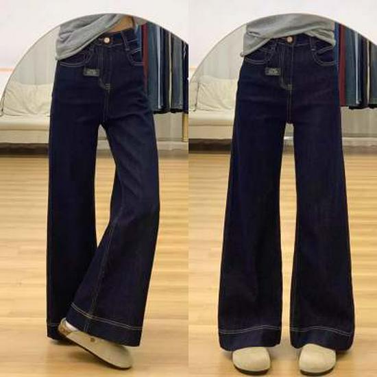 

Off-White High-Waisted Micro-Flare Jeans for Pear-Shaped Women - Lightweight, Non-Clingy, Great Drape, Floor-Length, Perfect for Summer XL синий