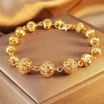 Elegant Women's Gold-Plated Copper Bracelet with Cubic Zirconia & Heart Pendant - Perfect for Parties & Vacations
