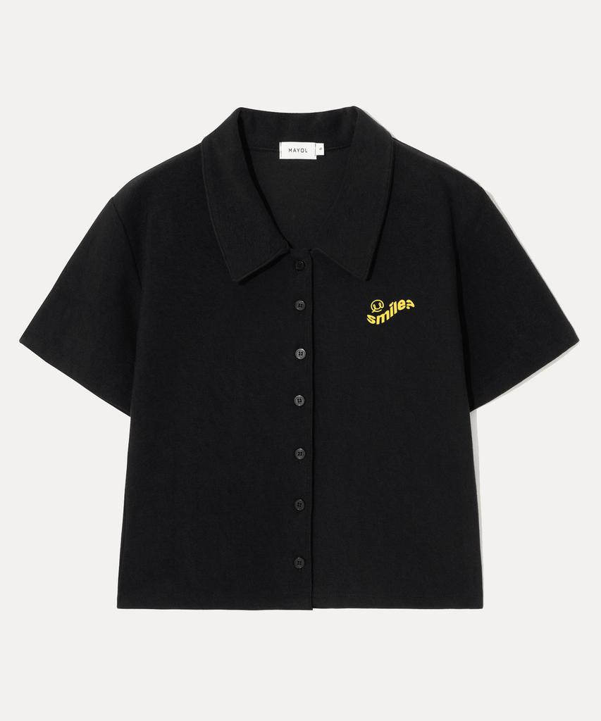 Mayol Print Terry Short Sleeve Polo Cardigan_Black