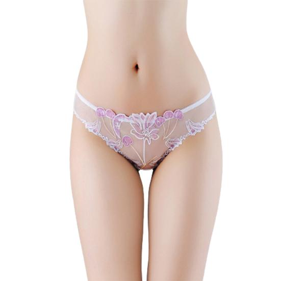 Underwear Transparent Embroidery Cotton Crotch Sheer Mesh Transparent Embroidery Thongs for Honeymoon
