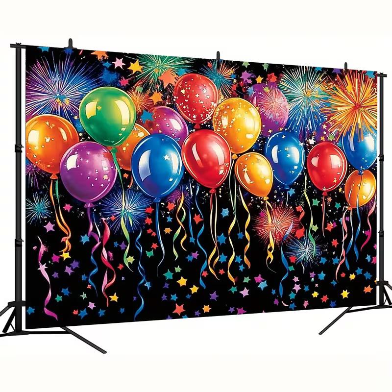 2D Colorful Streamers and Balloons Birthday Photography Background