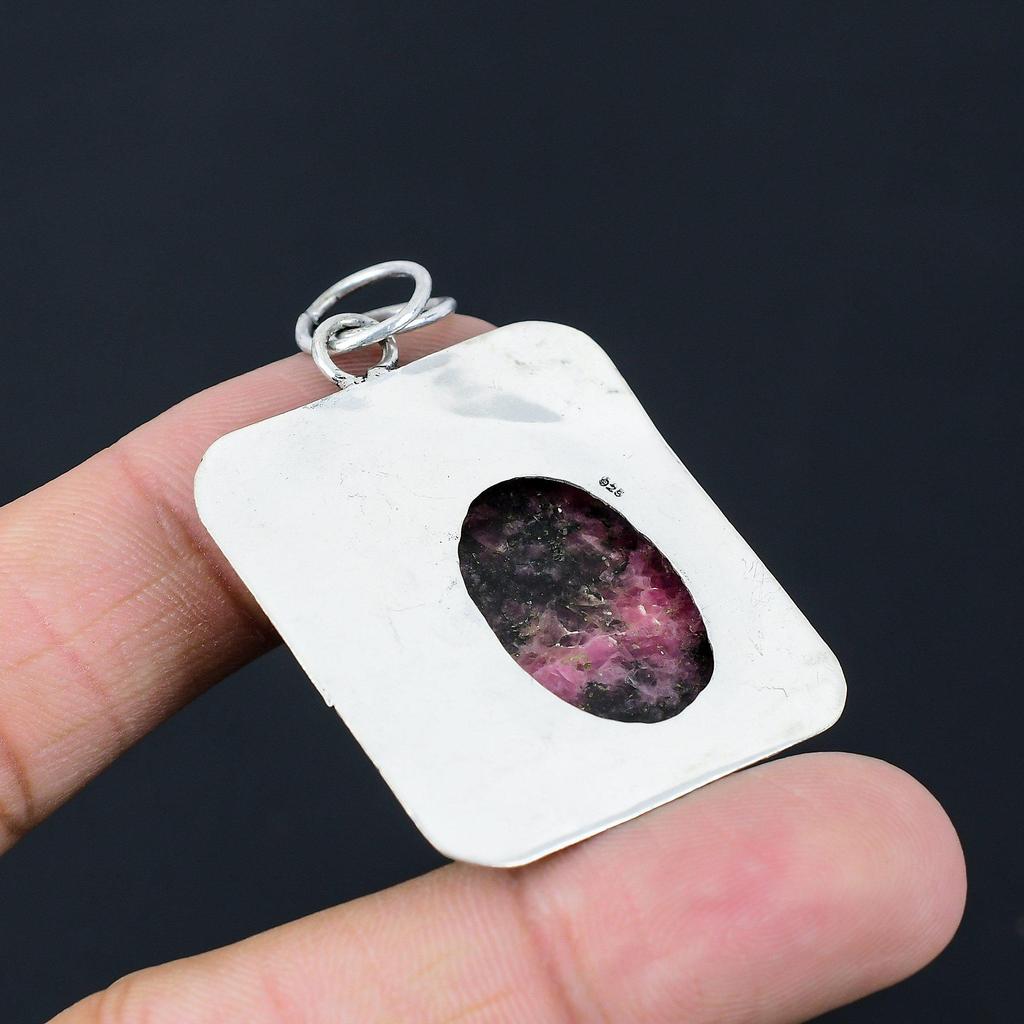 Mothers day Deal Rhodonite Gemstone Sterling Silver Heart Chakra Wedding Pendant