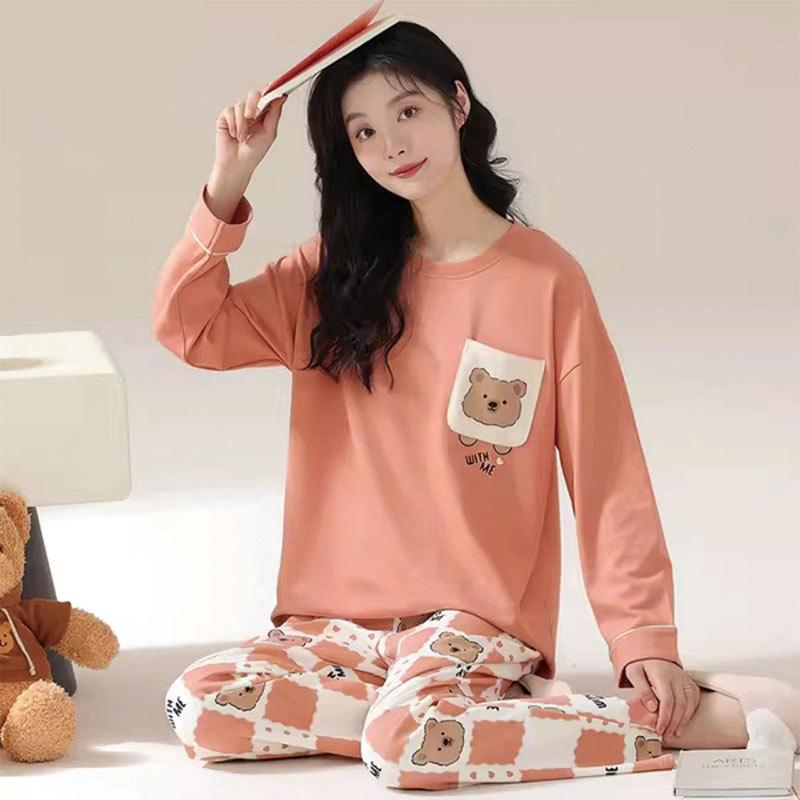 Douyin Live Pajamas Women's Round Neck Can Be Worn Outside, Autumn Simple Casual Style Women's Long-sleeved Loungewear Casual Suit