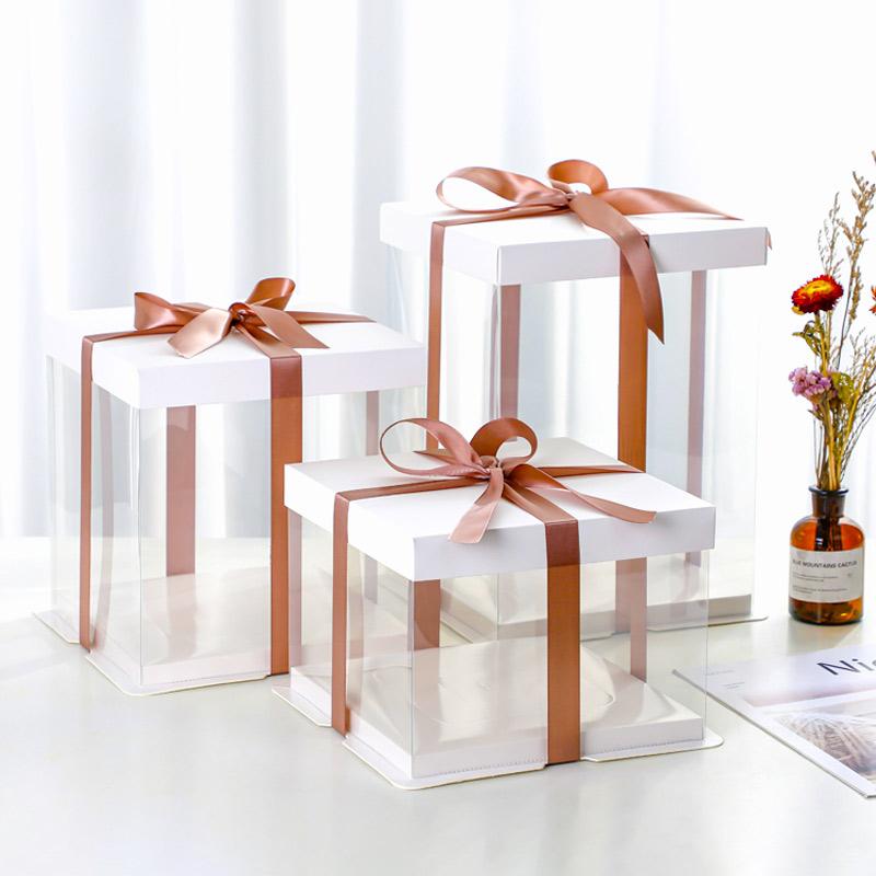 Gift Box with Ribbon Transparent Cake Gift Box Birthday Cake Packaging Supplies Clear Plastic Candy Box Mother's Day Gift