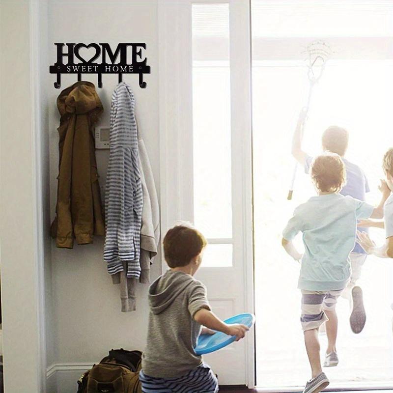 Wall Hanging Hook Storage Rack Black Metal Wall Hooks Self Adhesive Hook Key Rack Kitchen Towel Hanger Clothes Robe