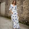 European and American New, Bohemian Print Lantern Sleeve V-neck Women's Dress